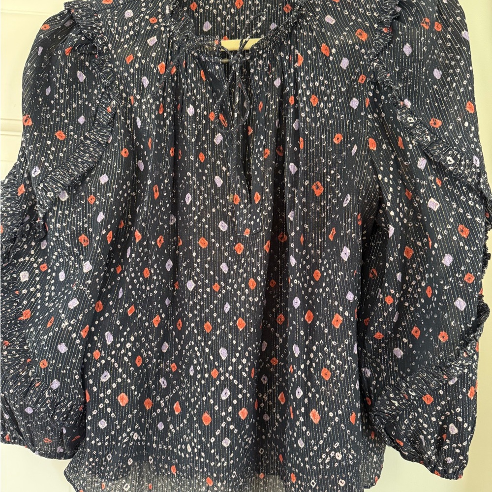 Ulla Johnson Navyand Red Patterned Top